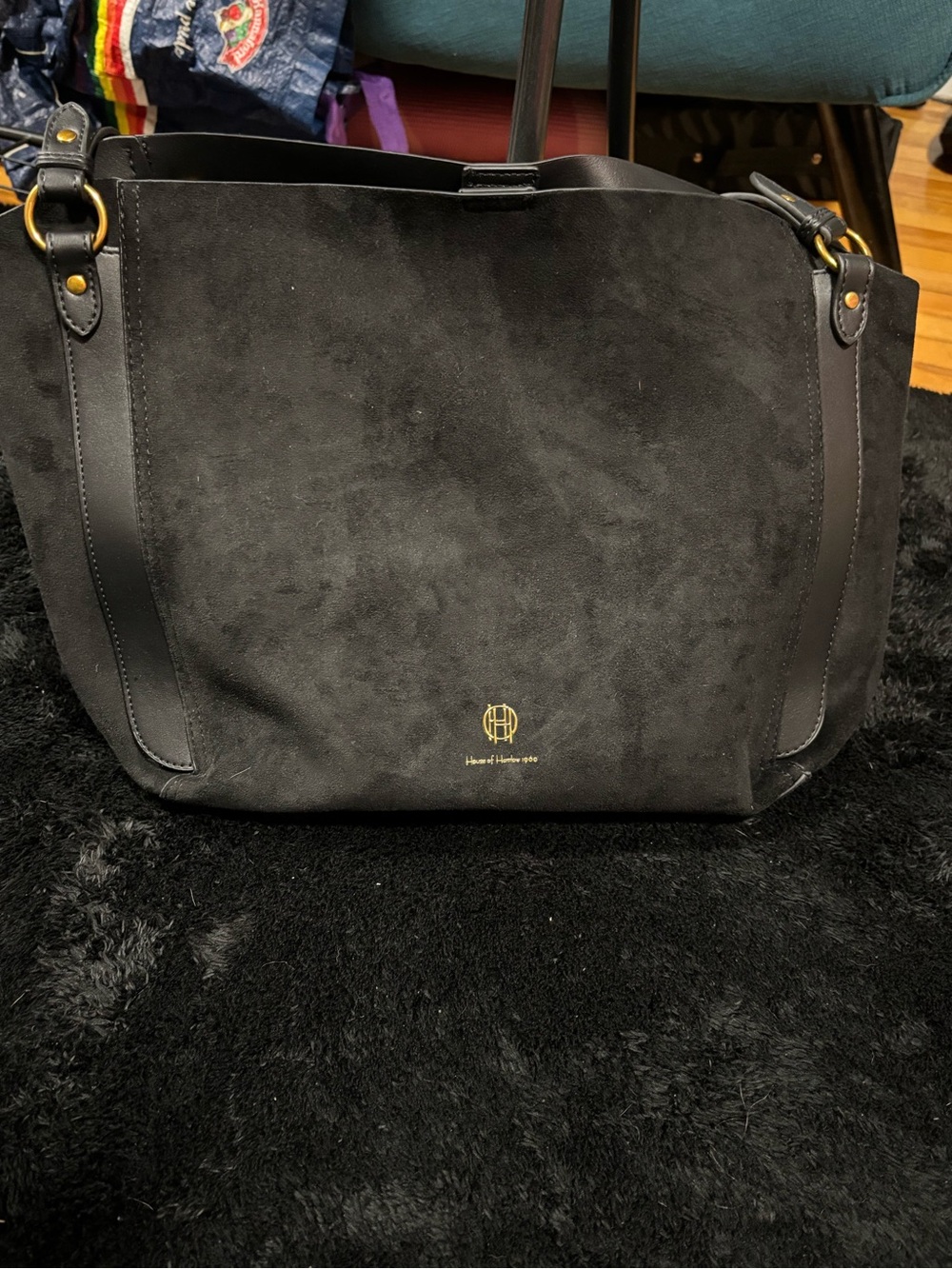 House of Harlow1960 Black tote bag with Gold Logo Accent